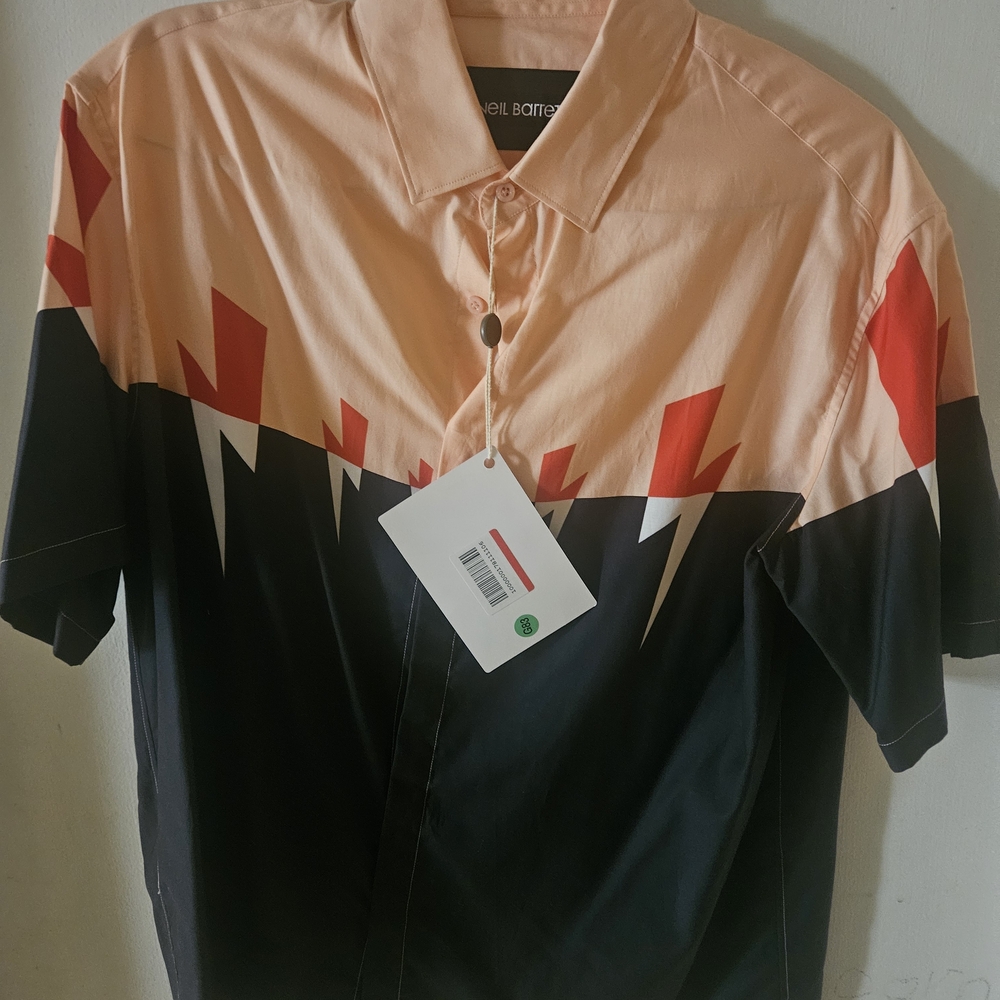 Neil Barrett Peach, Black & Red Short-Sleeve Button-Up Shirt